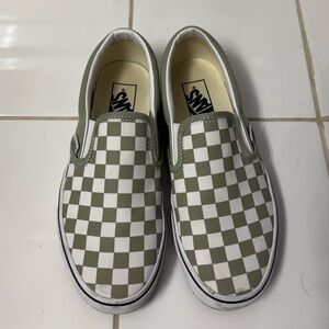 Vans Green and White Checkerboard Slip-Ons